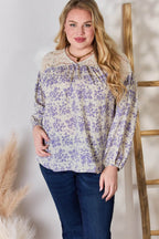 Hailey & Co Full Size Lace Detail Printed Blouse - Delanoir