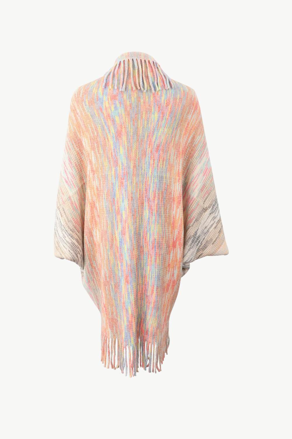 Multicolored Fringe Trim Poncho - Delanoir