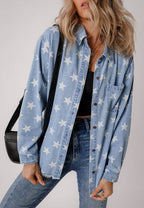 Raw Hem Star Collared Neck Denim Top - Delanoir