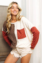 BiBi Color Block Brushed Checker Top - Delanoir