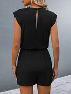 Round Neck Cap Sleeve Romper - Delanoir