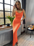 Backless Cowl Neck Sleeveless Cami Dress - Delanoir