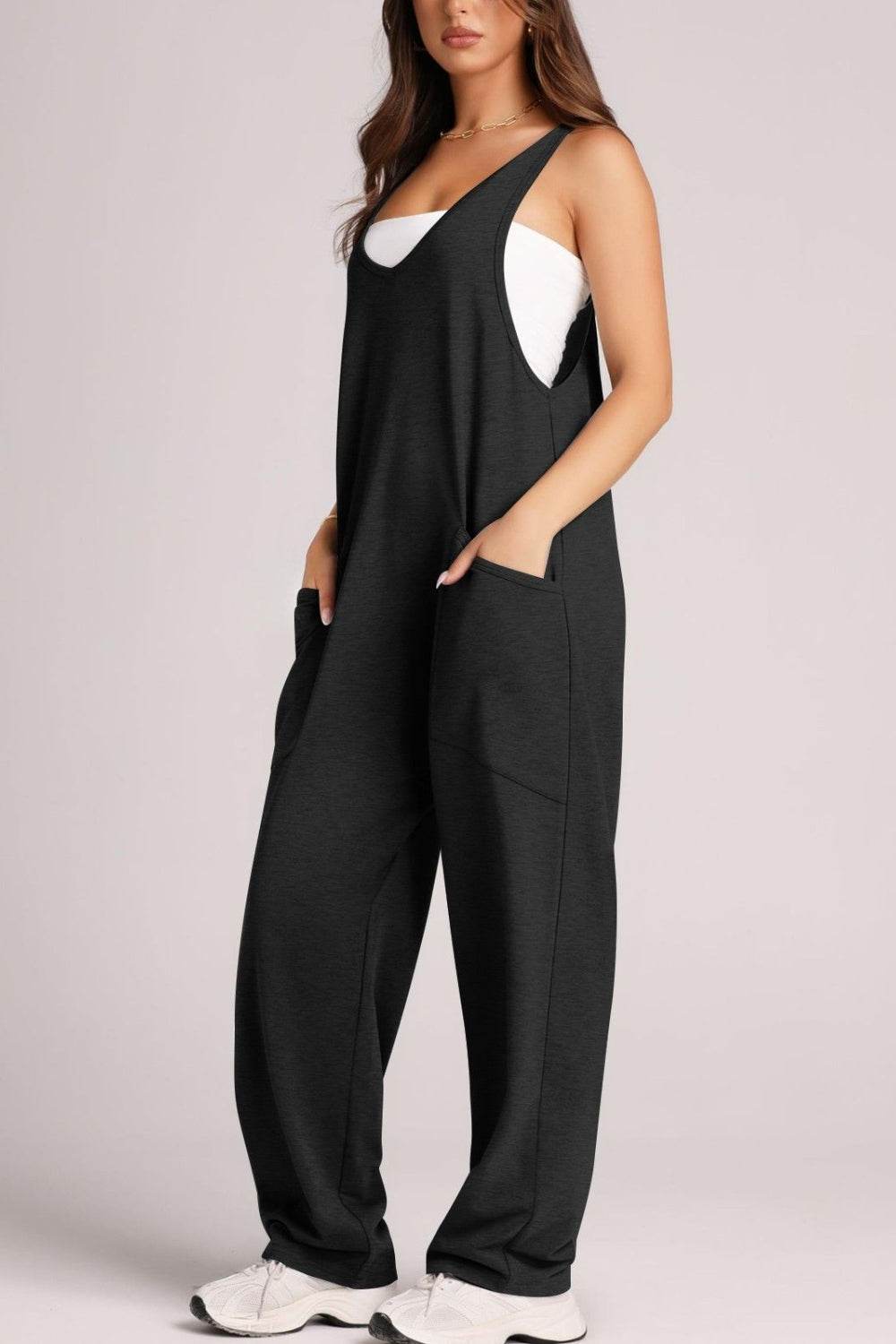 Lovelet Wide Strap Jumpsuit with Pockets - Delanoir