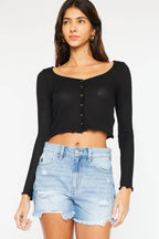 Kancan High Waist Frayed Denim Shorts - Delanoir