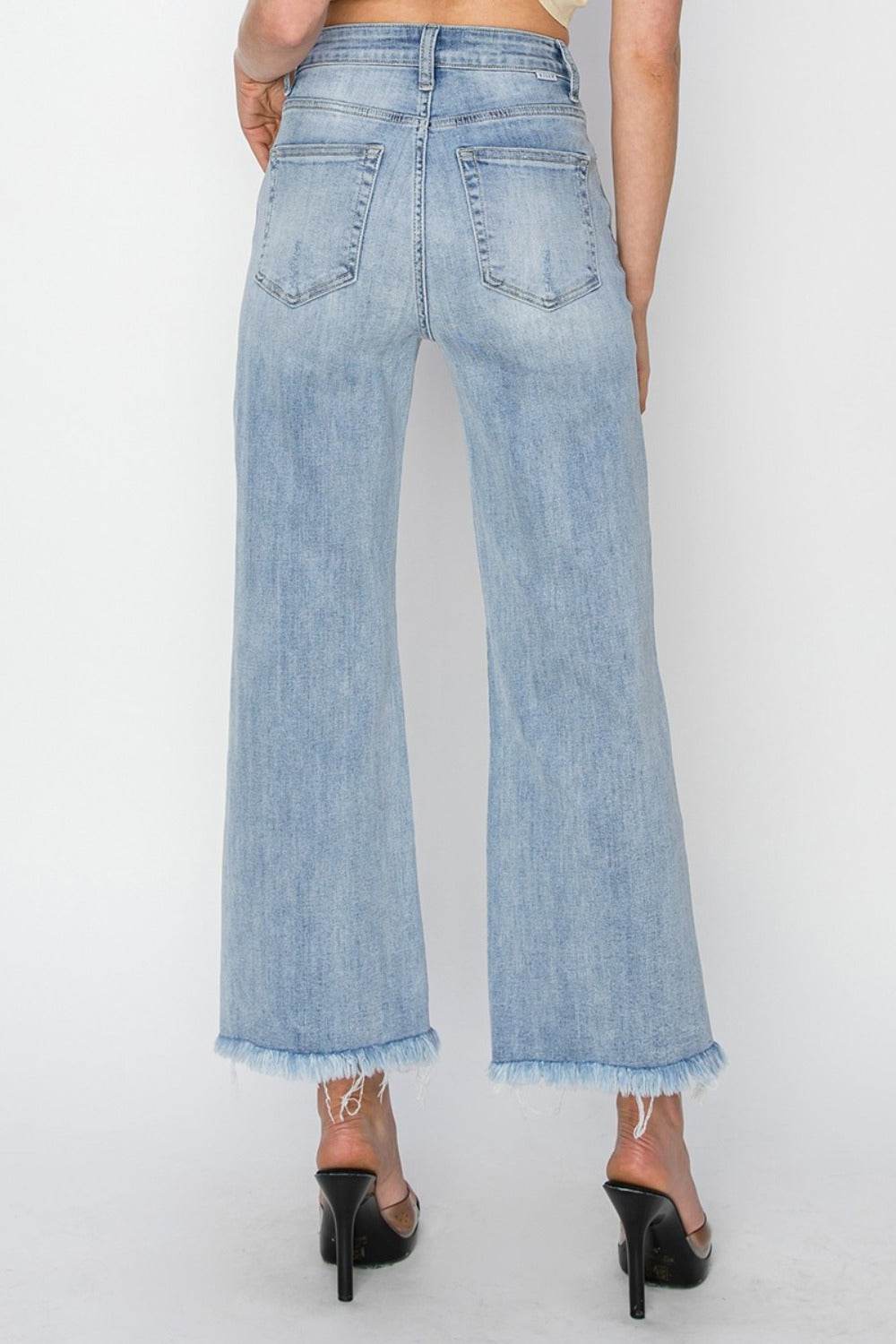 RISEN High Rise Crop Wide Fray Hem Jeans - Delanoir
