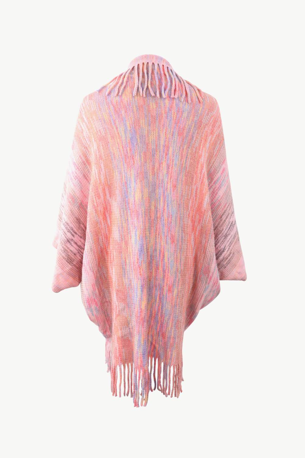 Multicolored Fringe Trim Poncho - Delanoir