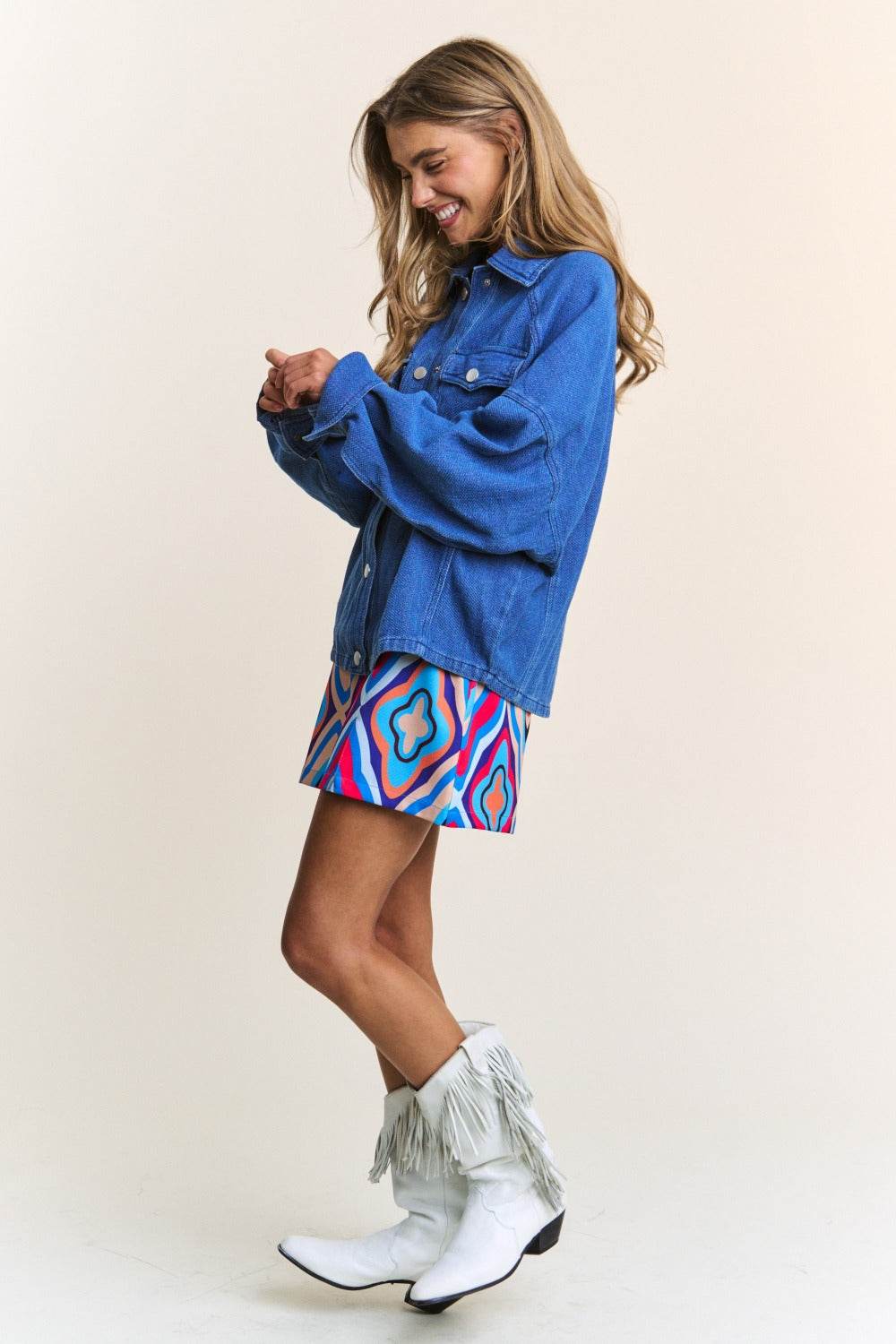 J.NNA Snap Down Long Sleeve Denim Shacket - Delanoir