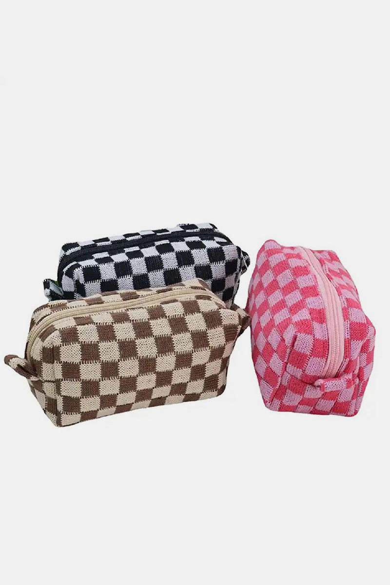 Zenana Checkered Pattern Knitted Cosmetic Pouch - Delanoir