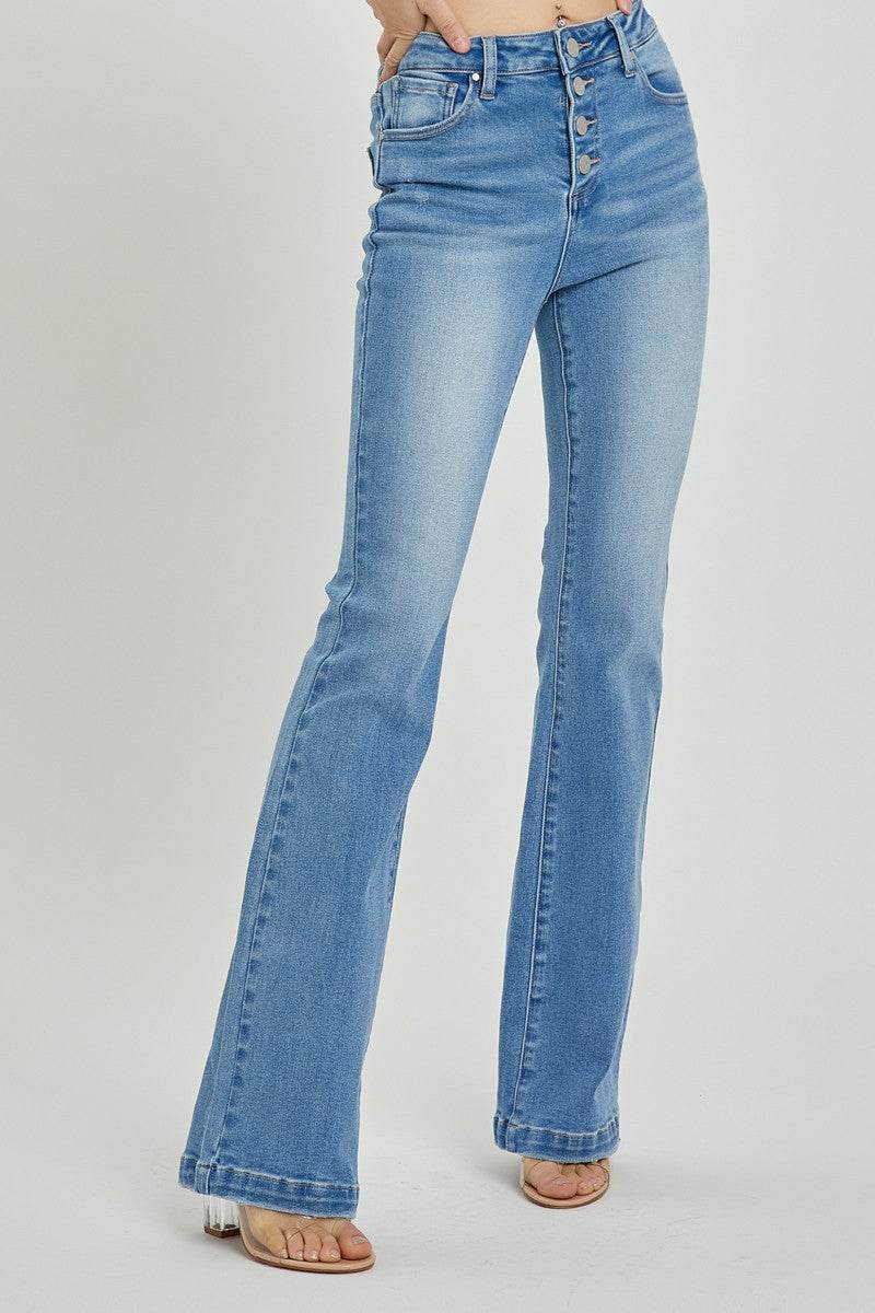 RISEN Full Size High Rise Button Fly Bootcut Jeans - Delanoir