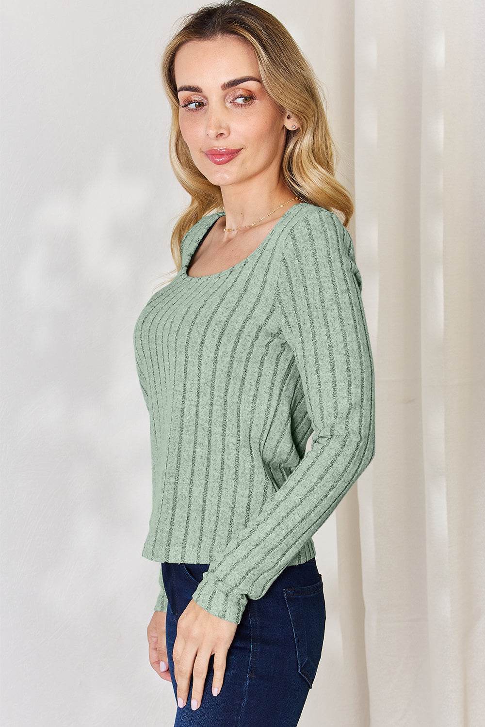 Basic Bae Full Size Ribbed Long Sleeve T-Shirt - Delanoir
