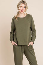 Super Lady Round Neck Raglan Sleeve Top and Pants Lounge Set - Delanoir