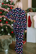 Christmas Lights Print Collared Neck Top and Pants Set - Delanoir