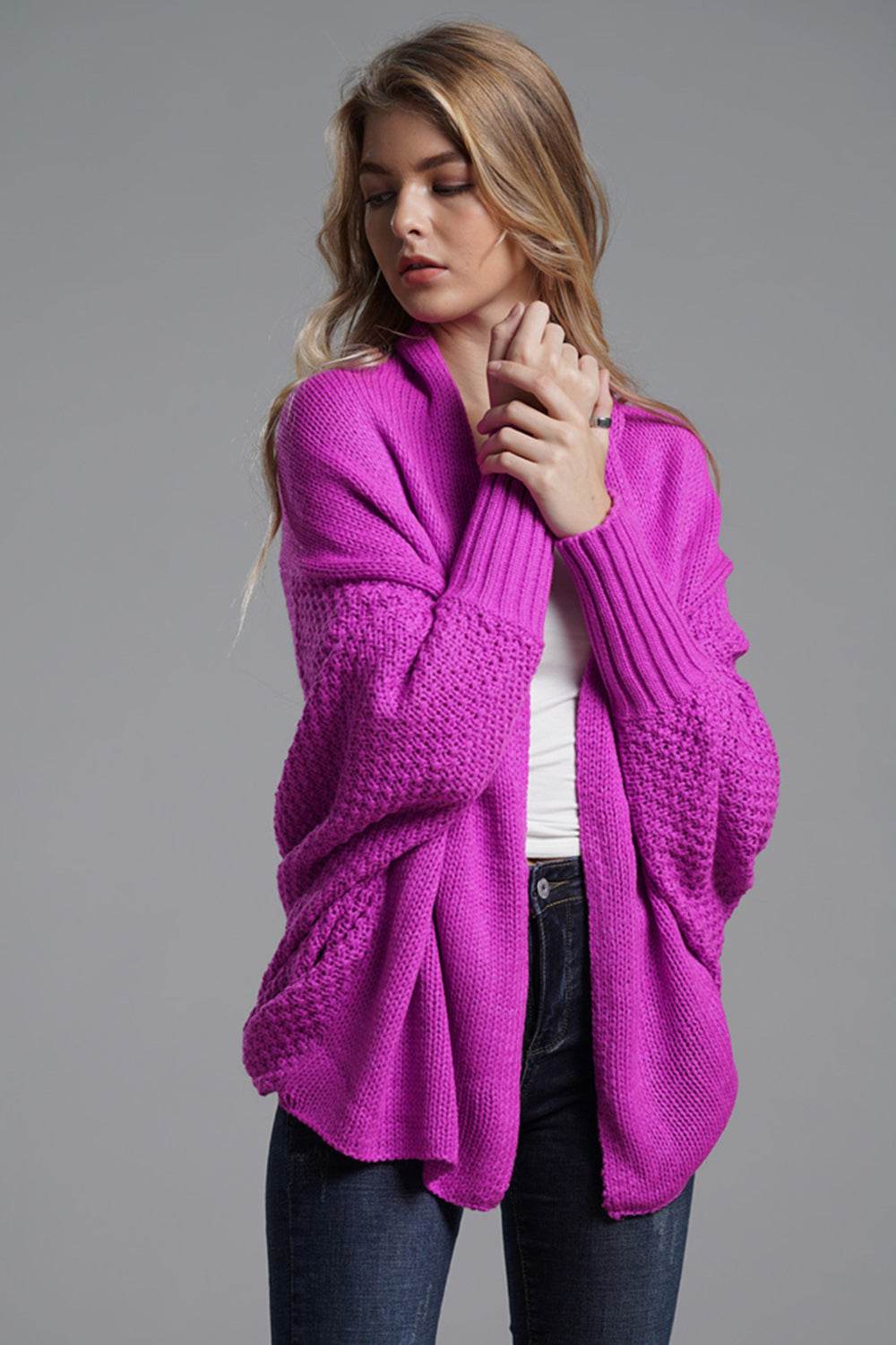 Open Front Batwing Sleeve Cardigan - Delanoir