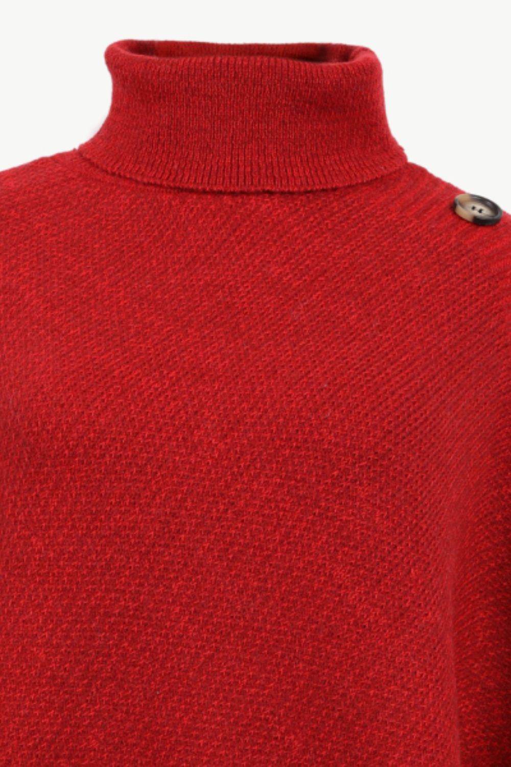 Turtleneck Buttoned Poncho - Delanoir