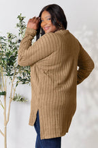 Basic Bae Full Size Ribbed Round Neck Long Sleeve Slit Top - Delanoir