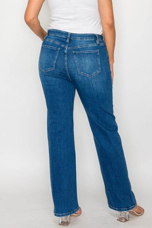 bytos Full Size Cat's Whiskers High Rise Straight Jeans - Delanoir