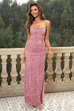 Sequin Backless Split Maxi Dress - Delanoir