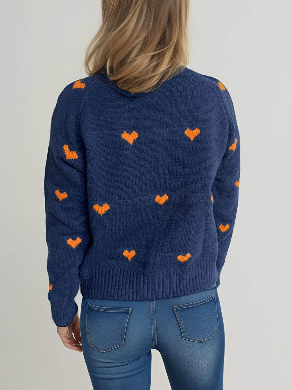 Heart Round Neck Zip Up Cardigan - Delanoir