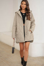 Snap Down Long Sleeve Quilted Winter Coat - Delanoir