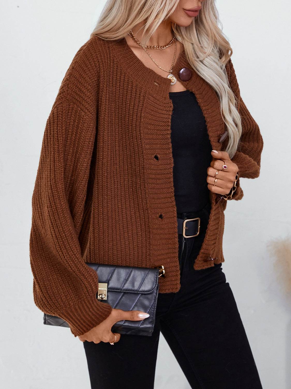 Button Down Long Sleeve Cardigan - Delanoir