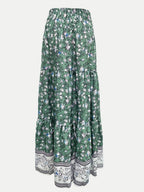 Full Size Tiered Printed Elastic Waist Skirt - Delanoir