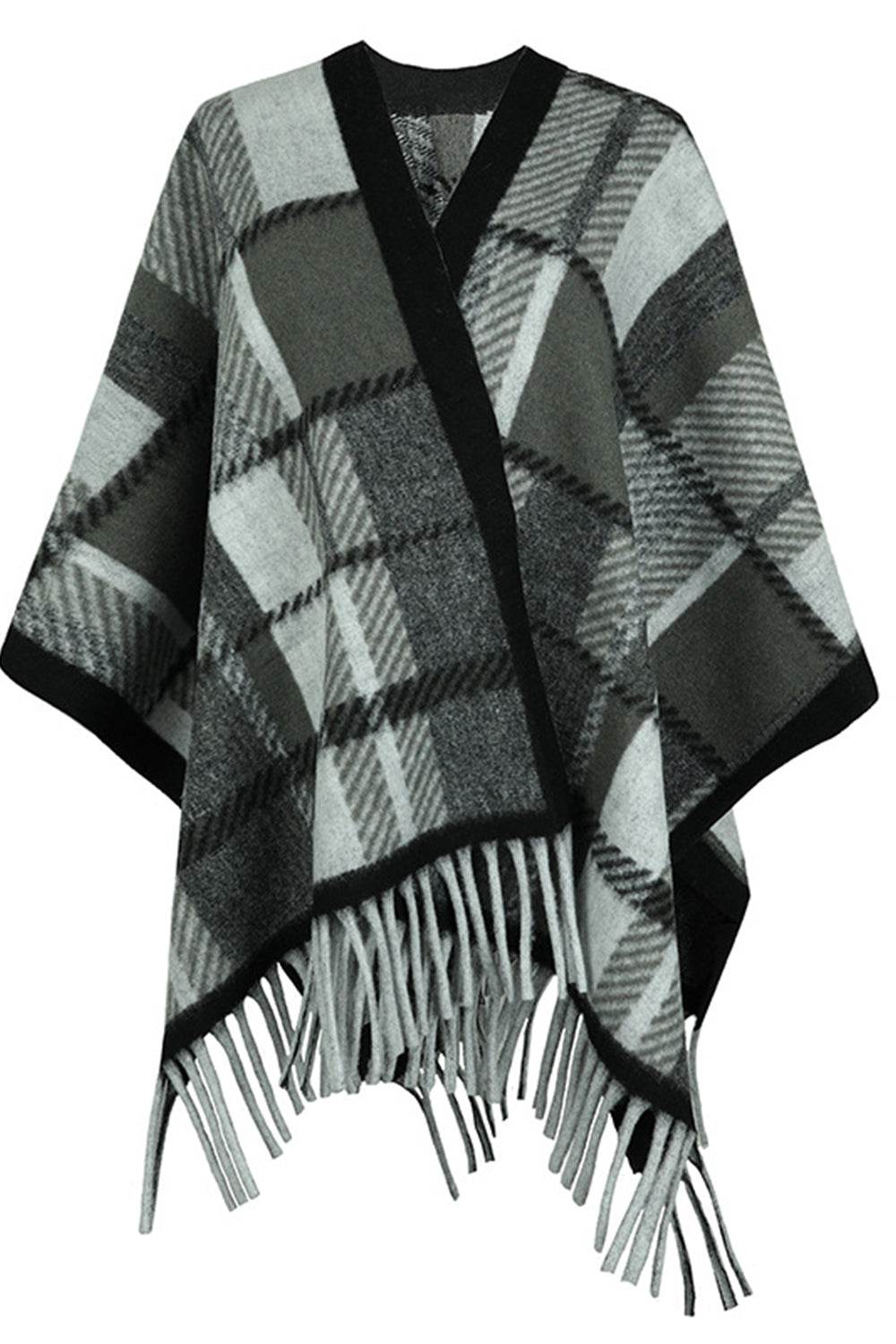 Cloak Sleeve Fringe Detail Poncho - Delanoir