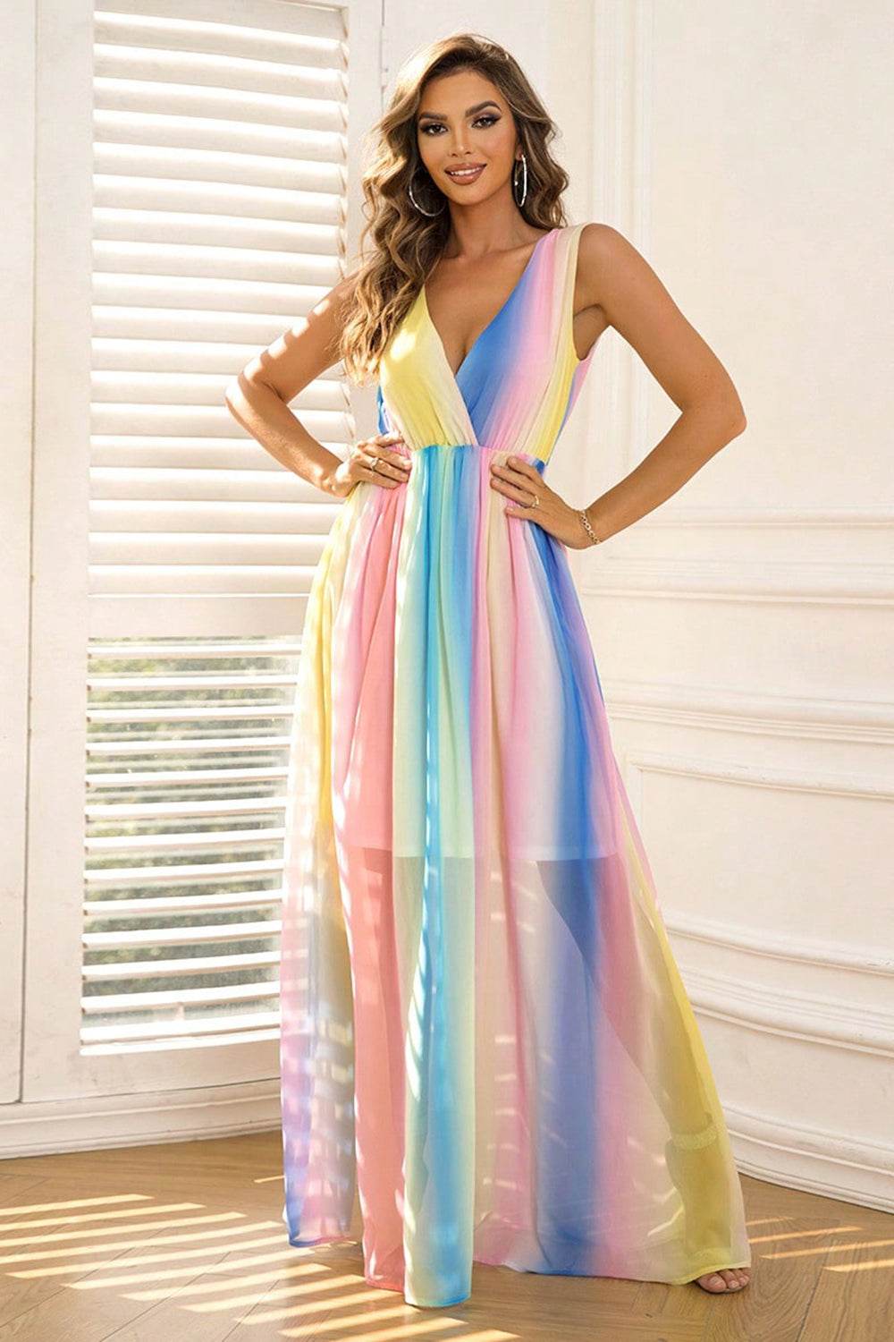 Surplice Neck Sleeveless Maxi Dress - Delanoir
