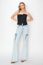 RISEN Full Size High Rise Cargo Flare Jeans - Delanoir