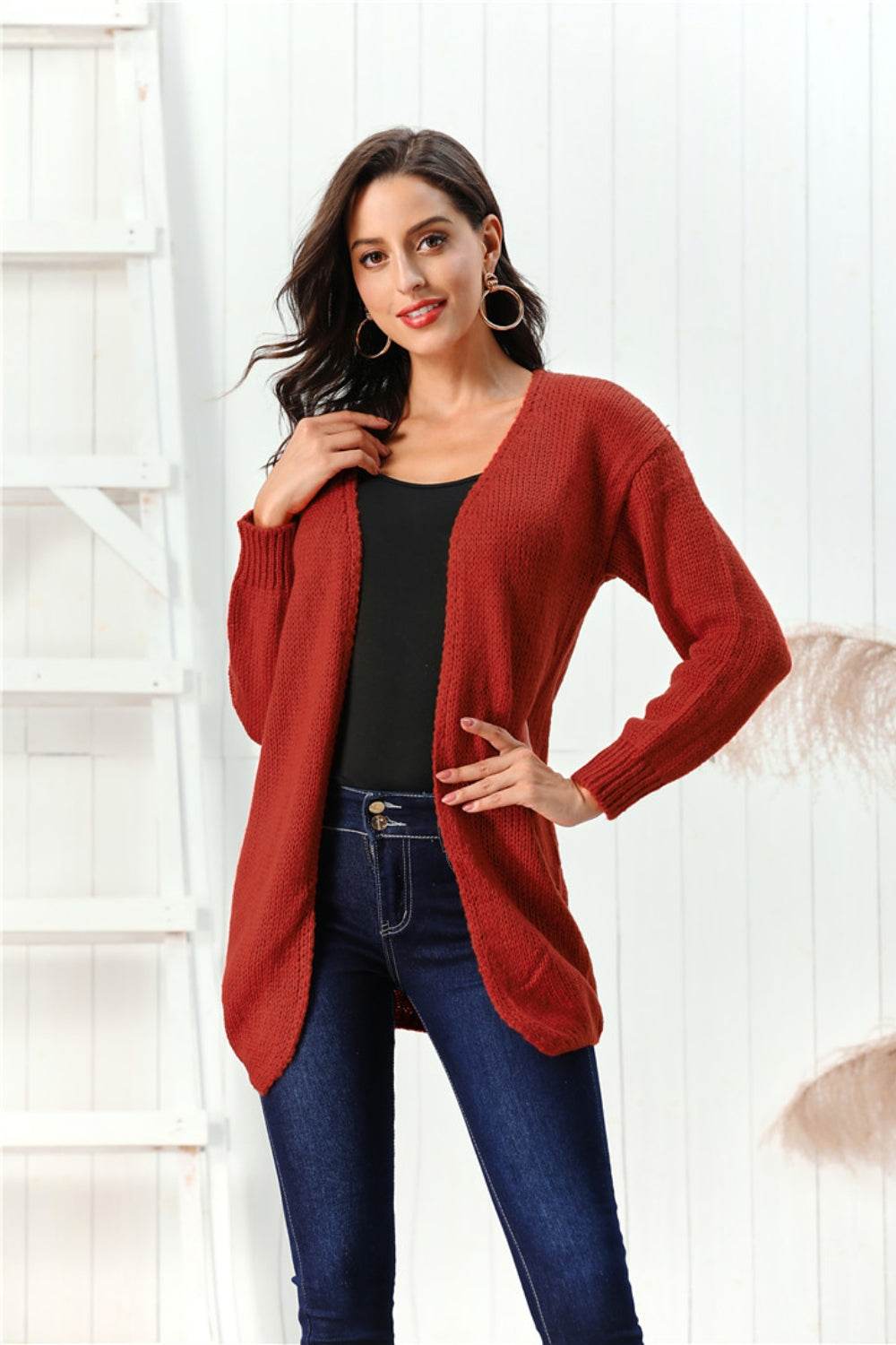 Open Front Long Sleeve Cardigan - Delanoir
