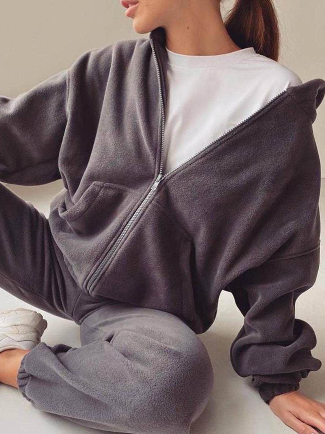 Zip Up Long Sleeve Hoodie and Joggers Set - Delanoir