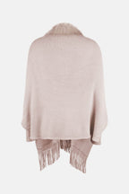 Fringe Open Front Long Sleeve Poncho - Delanoir