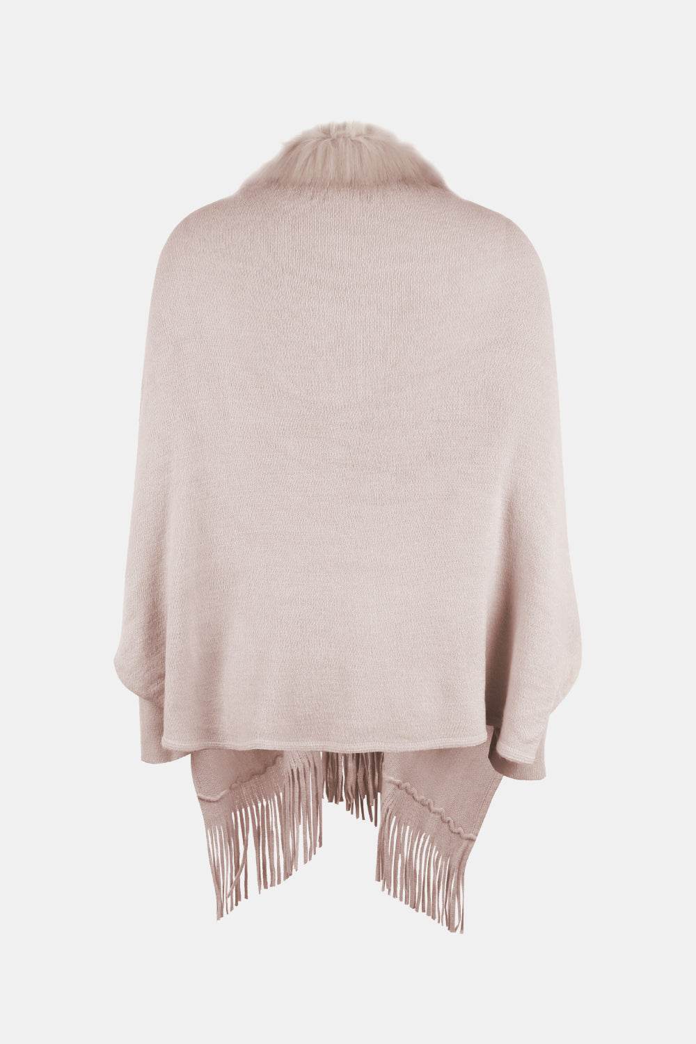 Fringe Open Front Long Sleeve Poncho - Delanoir
