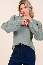 Mittoshop Round Neck Long Sleeve Rib Knit Top - Delanoir