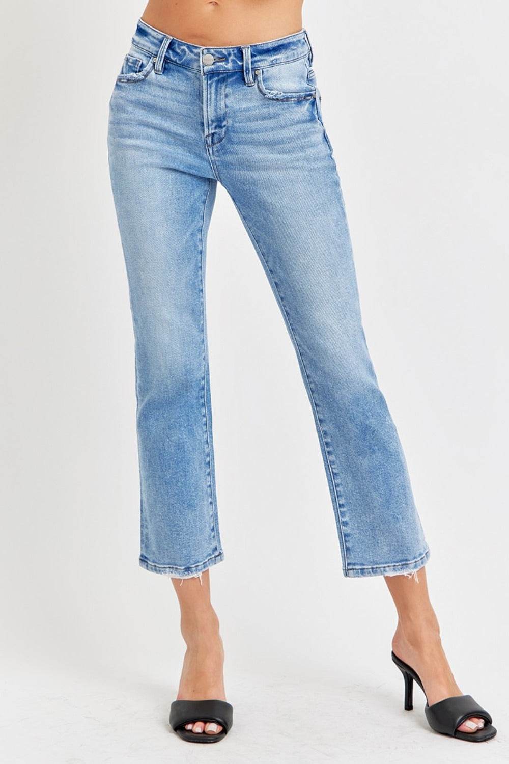 RISEN Full Size Low Rise Crop Slim Straight Jeans - Delanoir