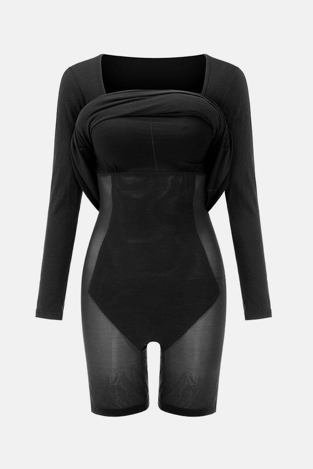 Basic Bae Built-In Shapewear Square Neck Long Sleeve Maxi Dress - Delanoir