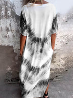 Full Size Pocketed Tie-Dye Short Sleeve Dress - Delanoir