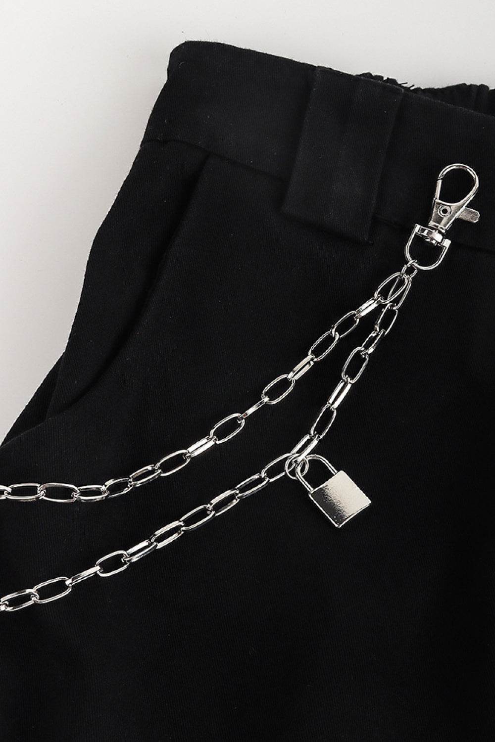 Double Layered Iron Chain Belt with Lock Charm - Delanoir