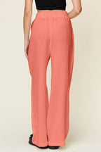 Double Take Full Size Texture Drawstring Wide Leg Pants - Delanoir