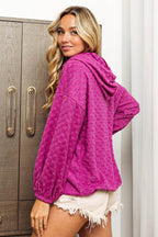 BiBi Brushed Checker Drawstring Long Sleeve Hoodie - Delanoir
