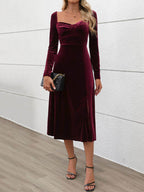 Perfee Sweetheart Neck Long Sleeve Midi Dress - Delanoir