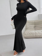 Devine Backless Round Neck Long Sleeve Maxi Dress - Delanoir