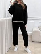 Devine Round Neck Dropped Shoulder Top and Pants Sweater Set - Delanoir