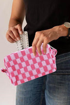 Zenana Checkered Pattern Knitted Cosmetic Pouch - Delanoir
