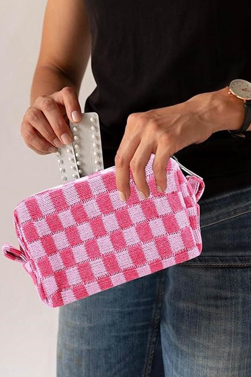 Zenana Checkered Pattern Knitted Cosmetic Pouch - Delanoir