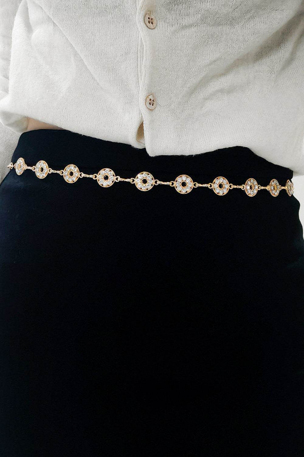 Rhinestone Decor Zinc Alloy Belt - Delanoir