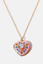 Rhinestone Decor Heart Box Pendant Necklace - Delanoir