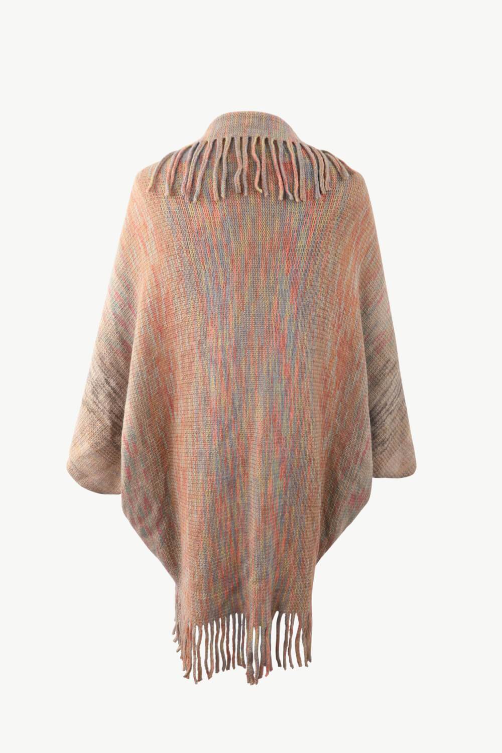 Multicolored Fringe Trim Poncho - Delanoir
