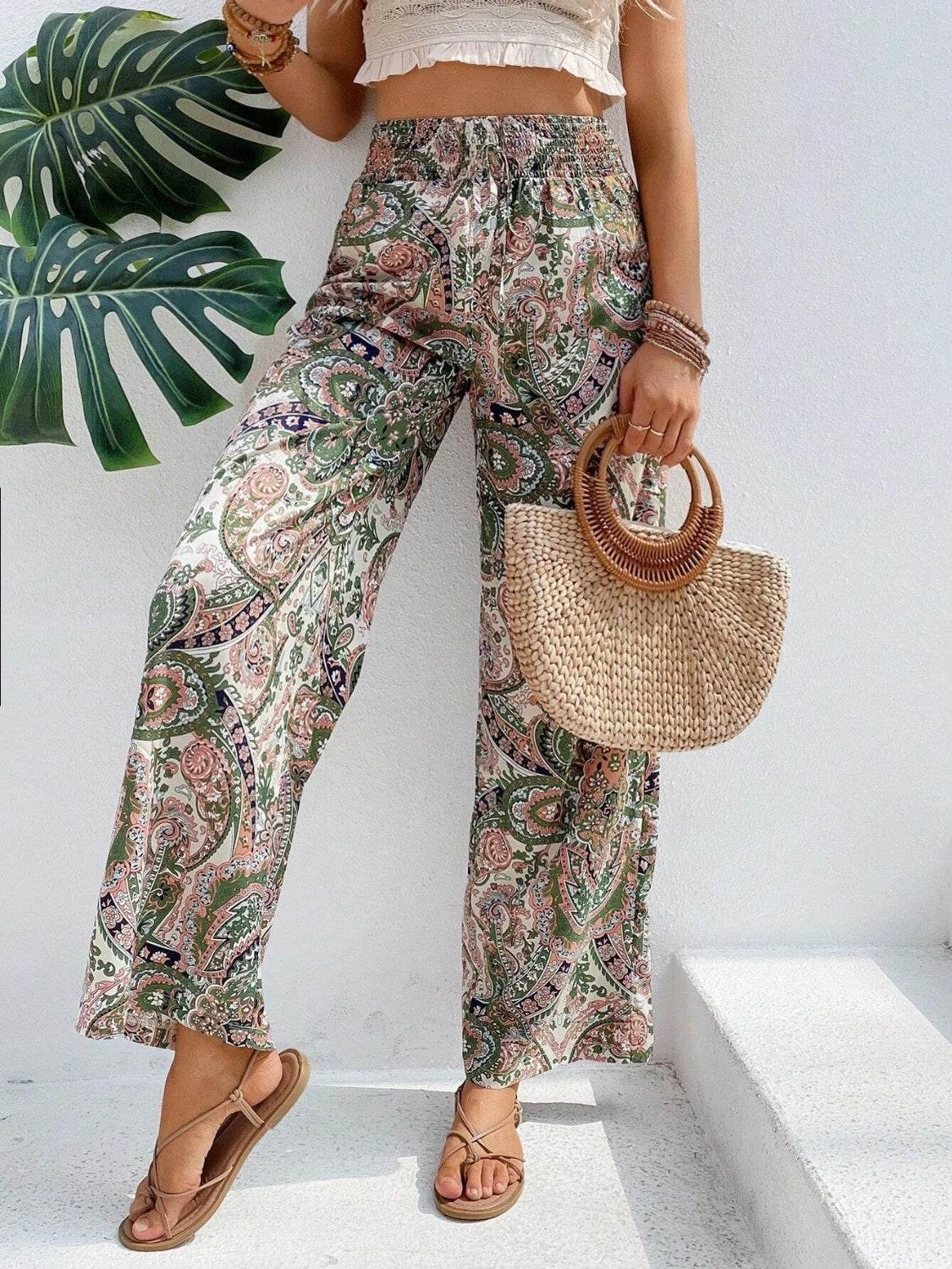 Printed Wide Leg Pants - Delanoir