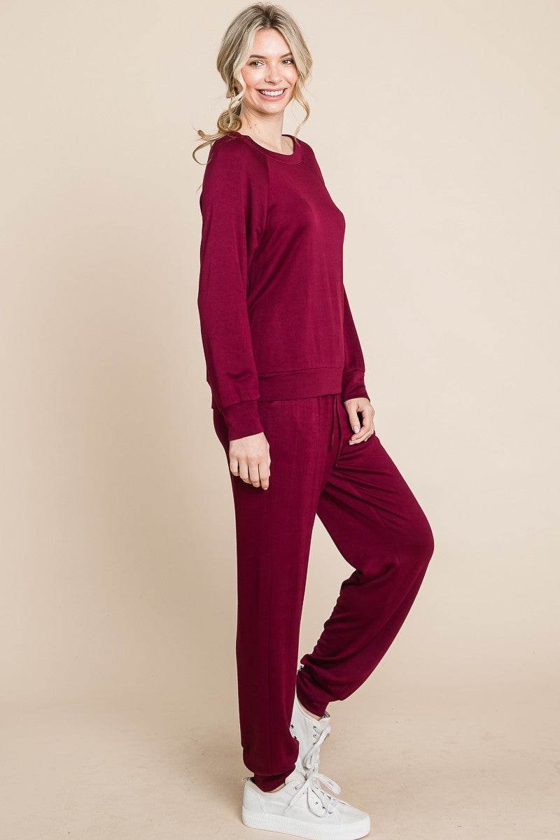 Super Lady Round Neck Raglan Sleeve Top and Pants Lounge Set - Delanoir