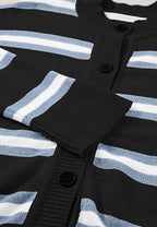 Striped Button Down Long Sleeve Cardigan - Delanoir